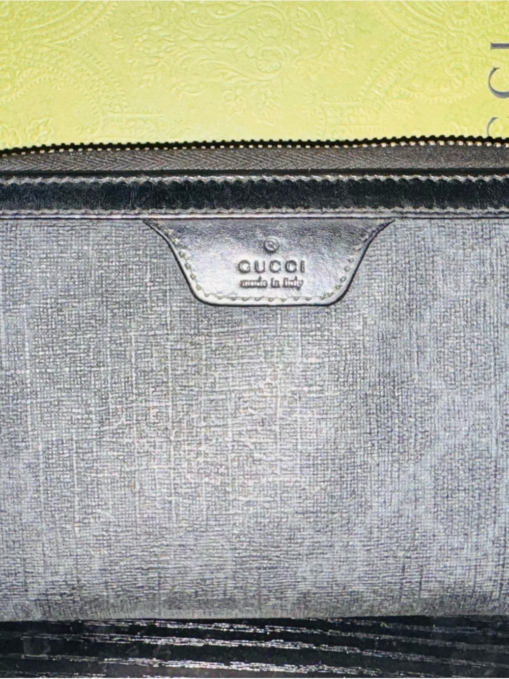 Gucci Gray Textured Zip Wallet with Black Trim with box